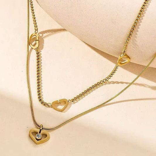 Collana a Doppio Strato con Cuori – Stile Romantico e Moderno