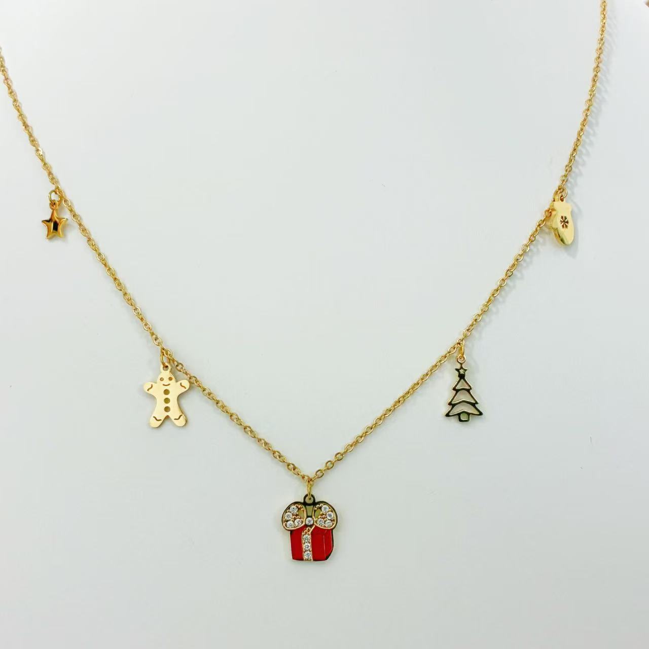Collana con Ciondolini Natalizi – Eleganza Festiva in Oro