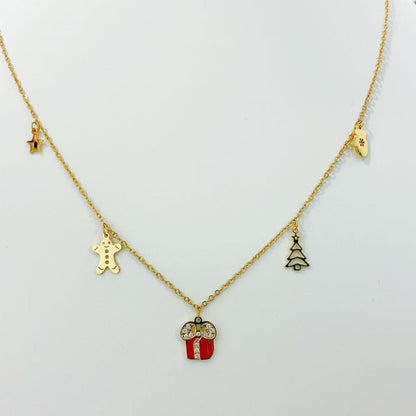 Collana con Ciondolini Natalizi – Eleganza Festiva in Oro