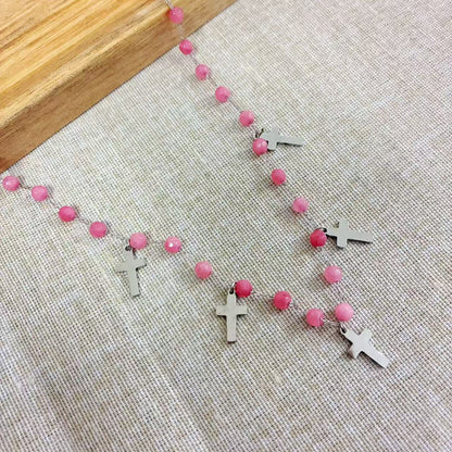 Collana “Fede & Luce” – Pietre Grigie e Croci in Acciaio Inossidabile