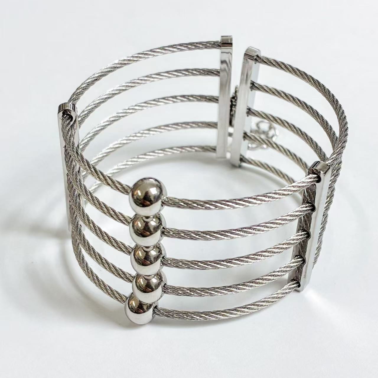 Bracciale Rigido Multicavo “Steel Cage” – Acciaio Argento