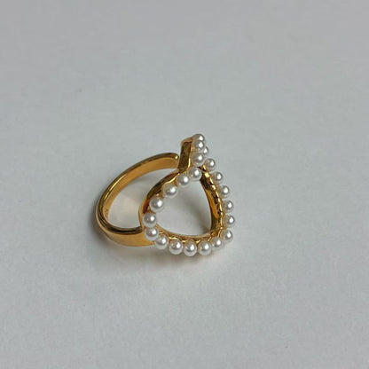 Anello Cuore con Perline – Acciaio Inossidabile Oro