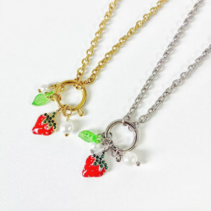 (C265)Collana con fragola in acciaio inox