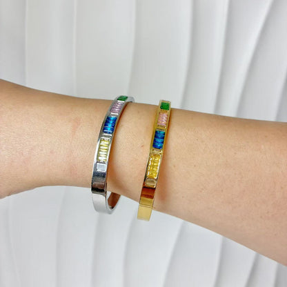 (B144)Bracciale rigido donna multicolore in acciaio inox