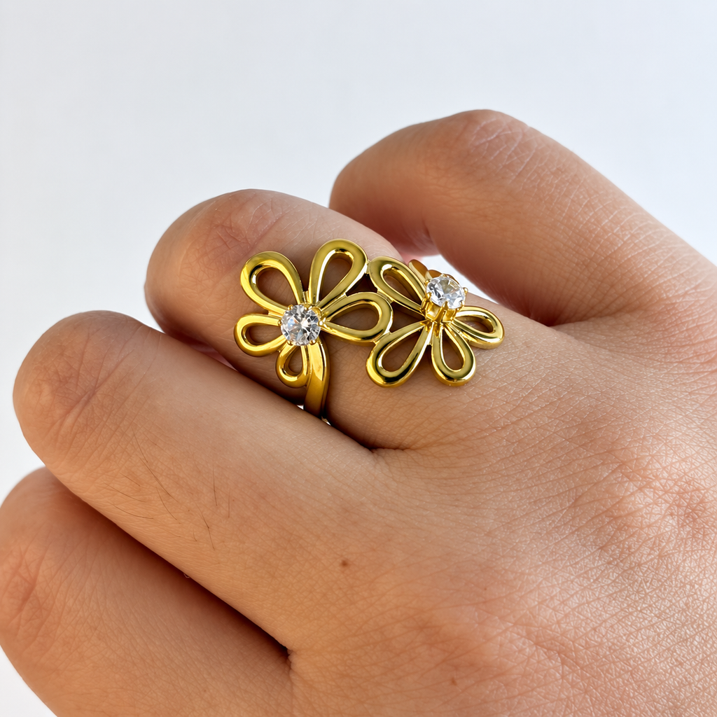 Anello Petali Gemelli | in acciaio inox