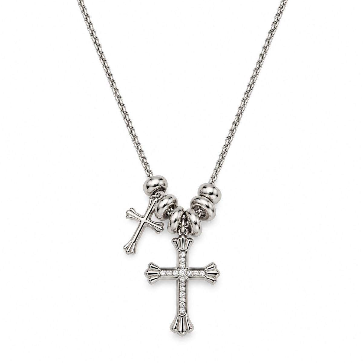 Collana Doppia Croce | 75cm | in acciaio inox