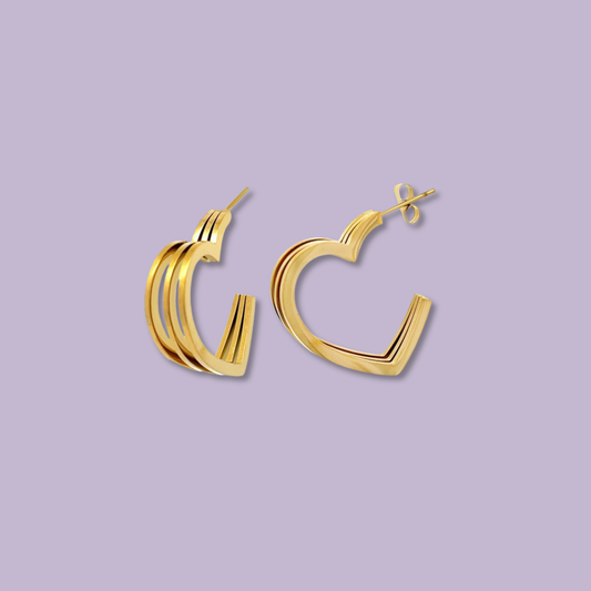 (O087)Orecchini cuori forma 3D in acciaio inox