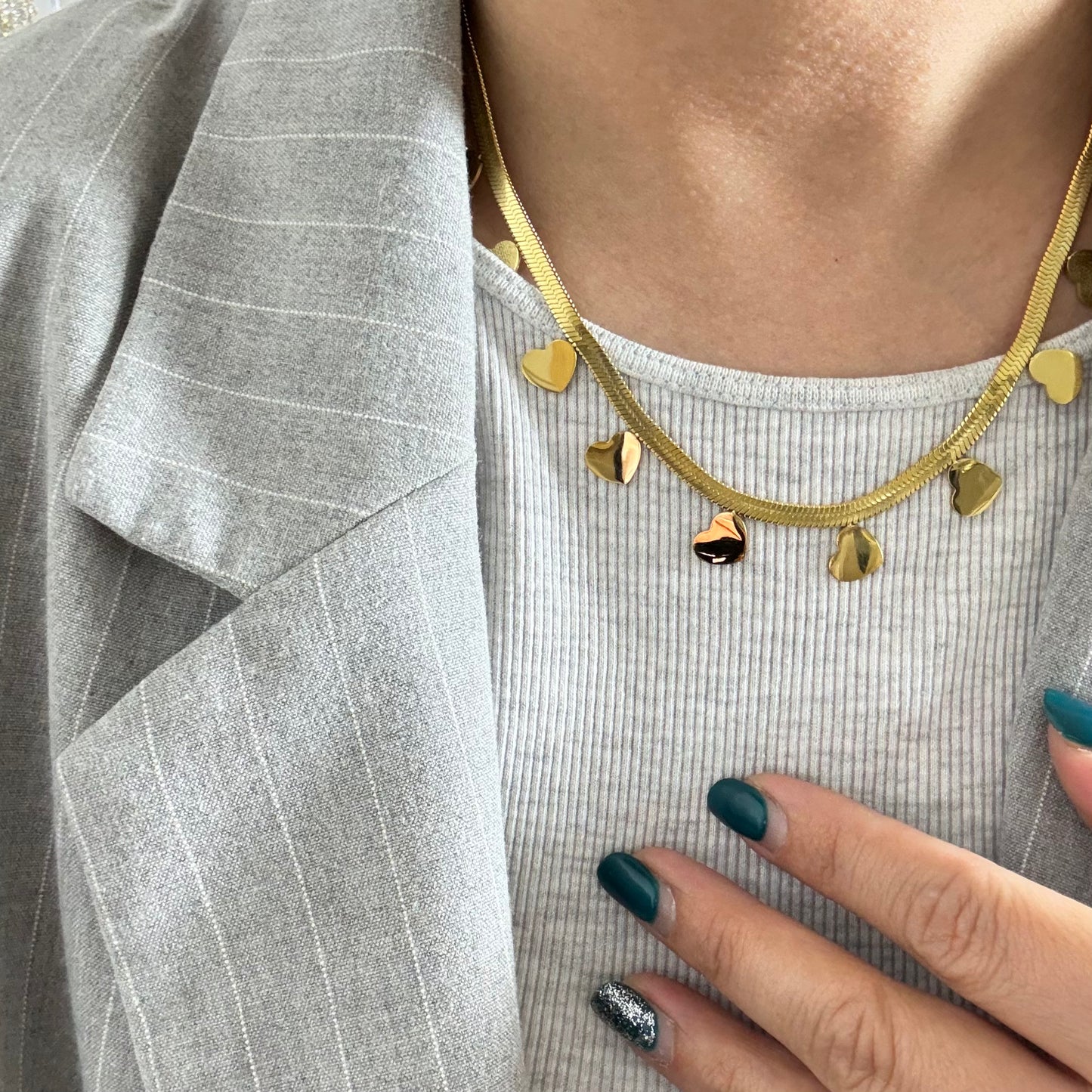 (C111)Collana cuori acciaio 45cm