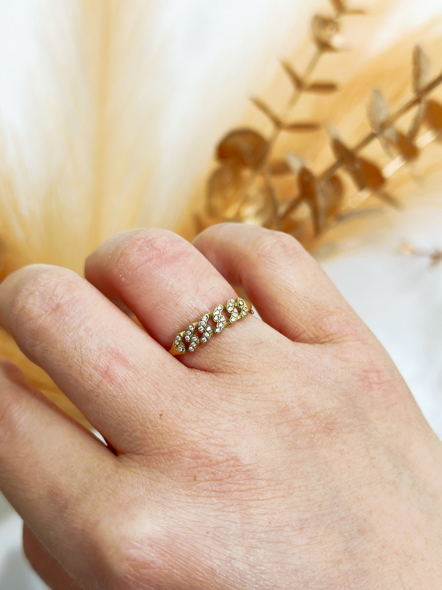 Anello con strass forma catena regolabile acciaio inox (A4)