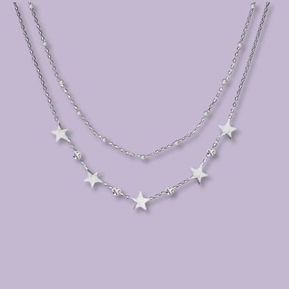 (C286)Collana 2 in 1 stelle + punto luce in acciaio inox