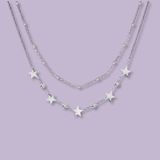 (C286)Collana 2 in 1 stelle + punto luce in acciaio inox