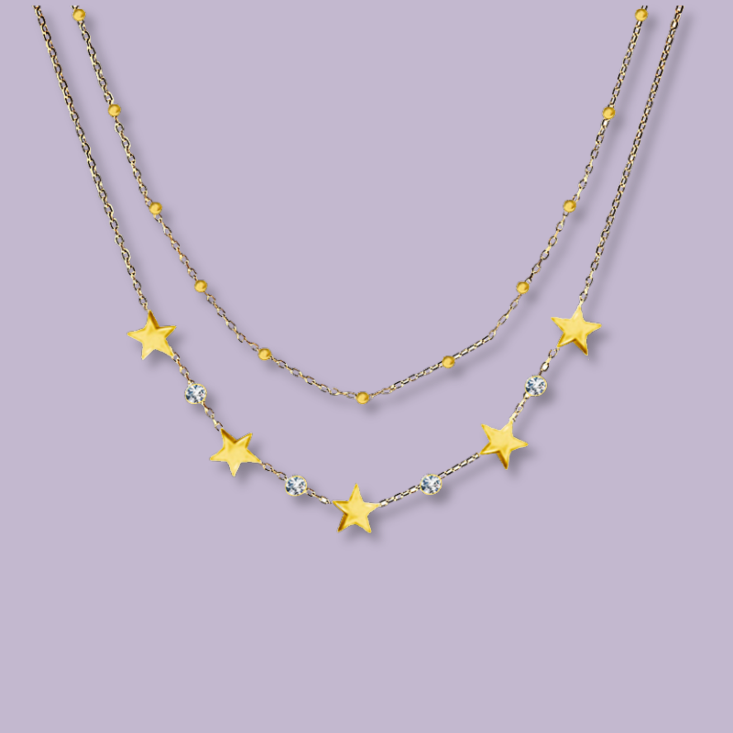 (C286)Collana 2 in 1 stelle + punto luce in acciaio inox