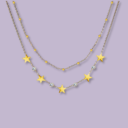 (C286)Collana 2 in 1 stelle + punto luce in acciaio inox