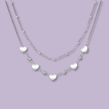 (C285)Collana 2 in 1 cuoricini + punto luce in acciaio inox