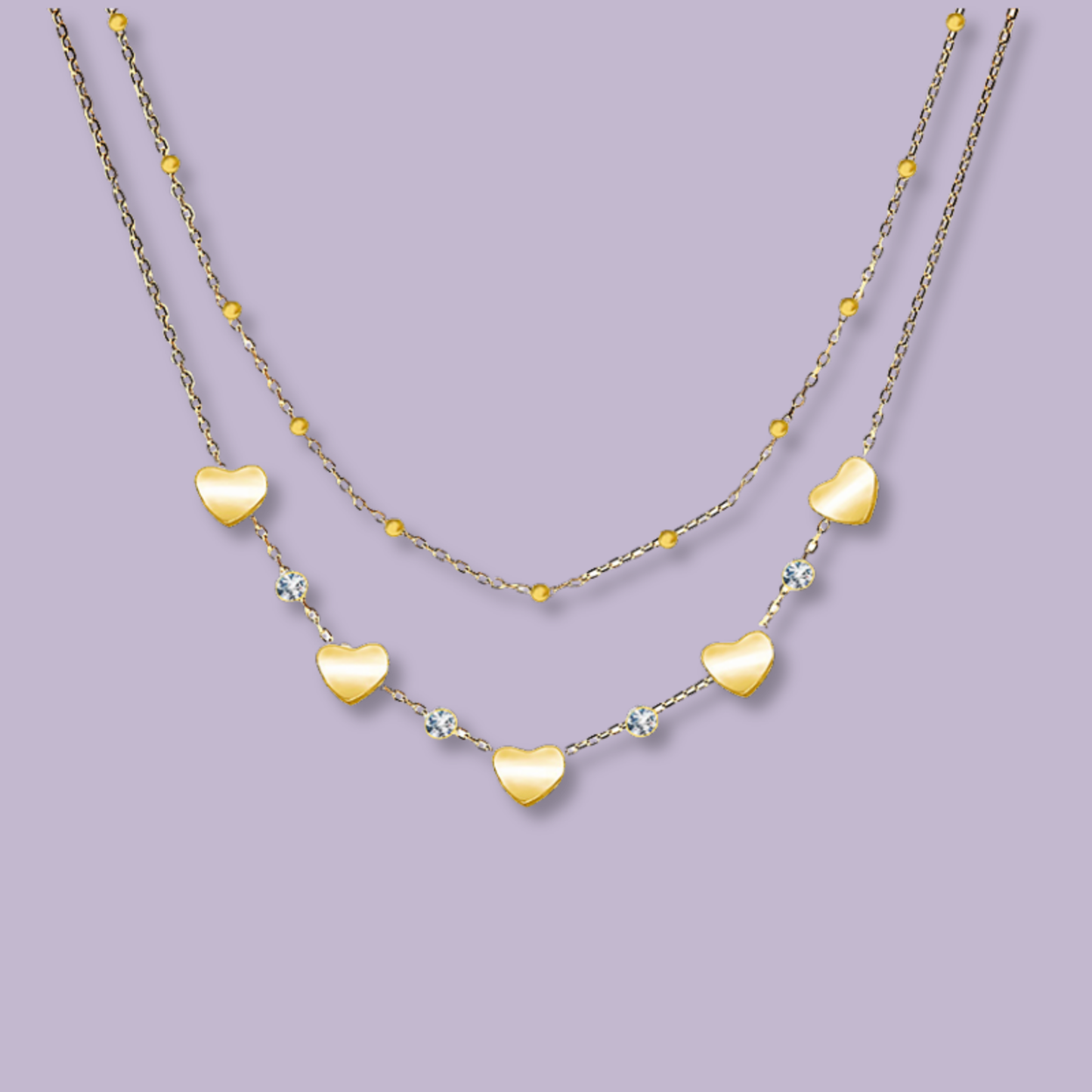 (C285)Collana 2 in 1 cuoricini + punto luce in acciaio inox