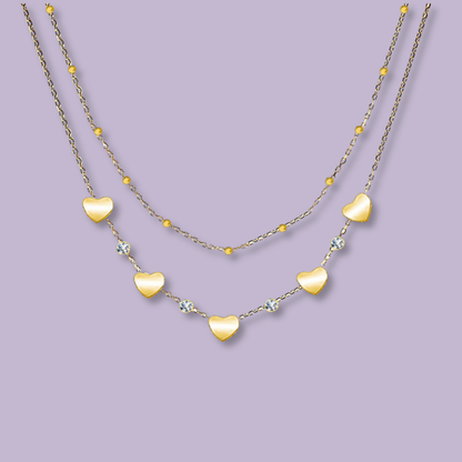 (C285)Collana 2 in 1 cuoricini + punto luce in acciaio inox