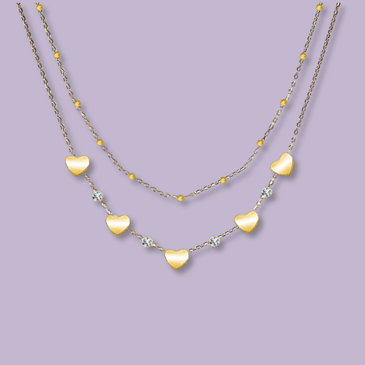 (C285)Collana 2 in 1 cuoricini + punto luce in acciaio inox