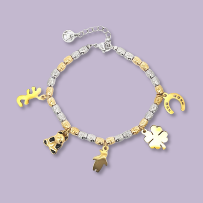 (B164)Bracciale con pepite e pendente panda in acciaio inox