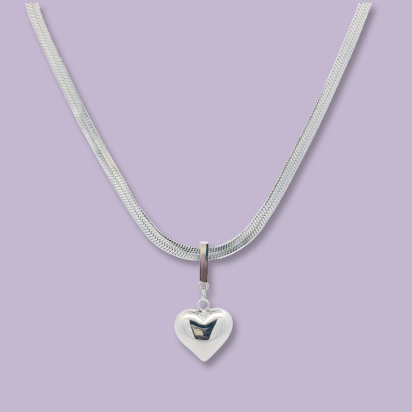 (C280)Collana snack con cuore bombato in acciaio inox