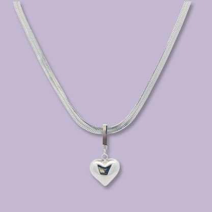 (C280)Collana snack con cuore bombato in acciaio inox