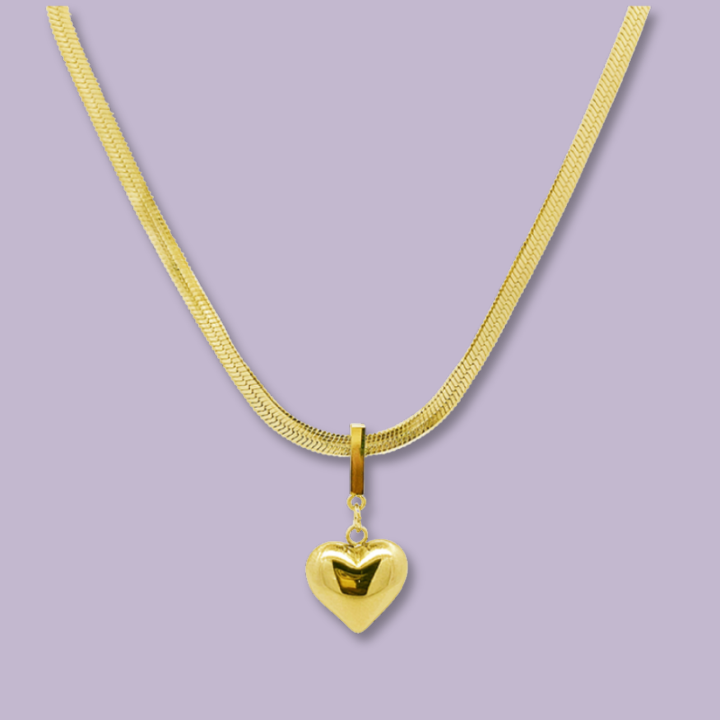 (C280)Collana snack con cuore bombato in acciaio inox