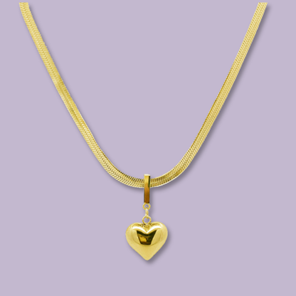 (C280)Collana snack con cuore bombato in acciaio inox