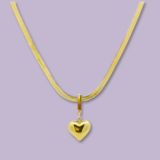 (C280)Collana snack con cuore bombato in acciaio inox