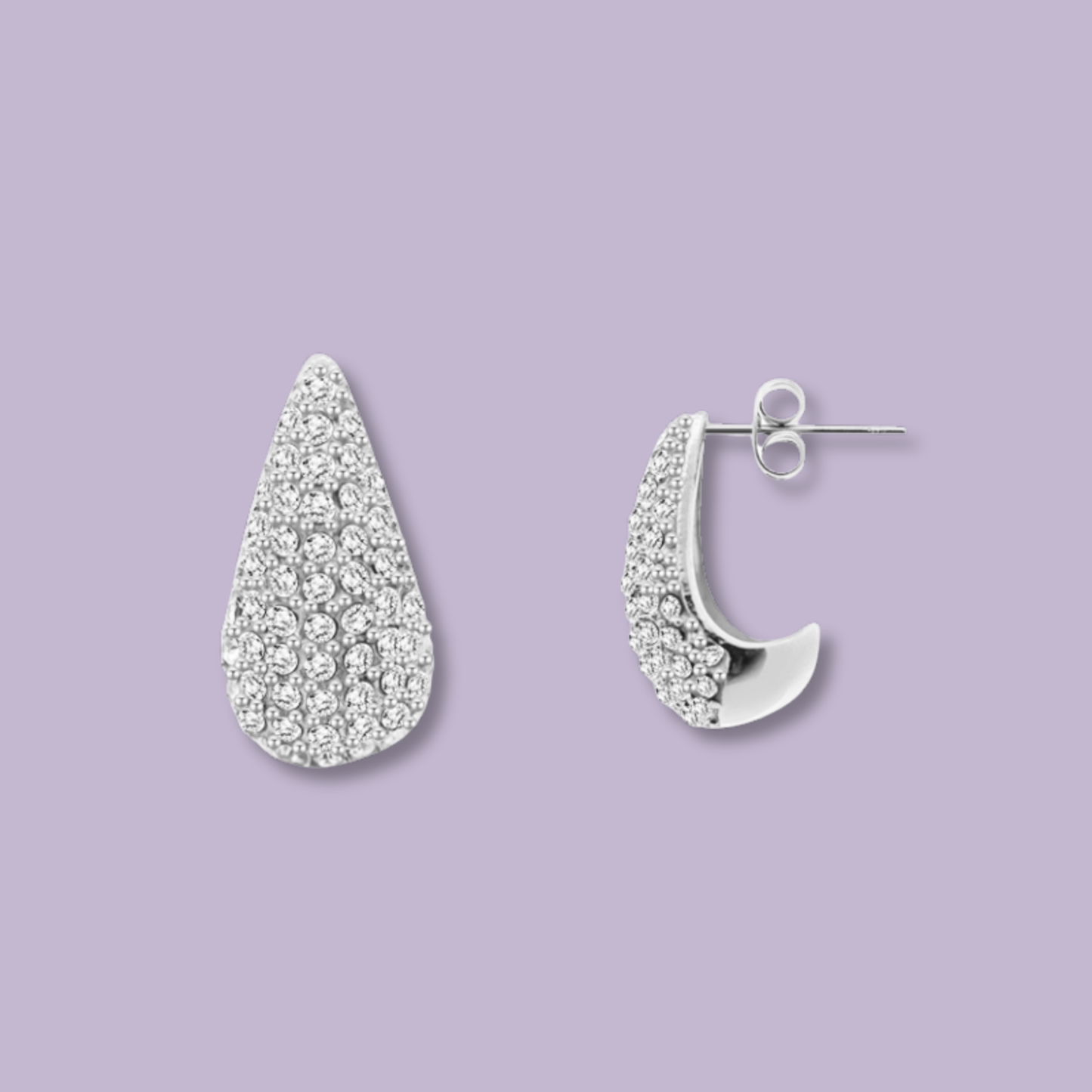 (O086)Orecchini goccioline con pave' in acciaio inox