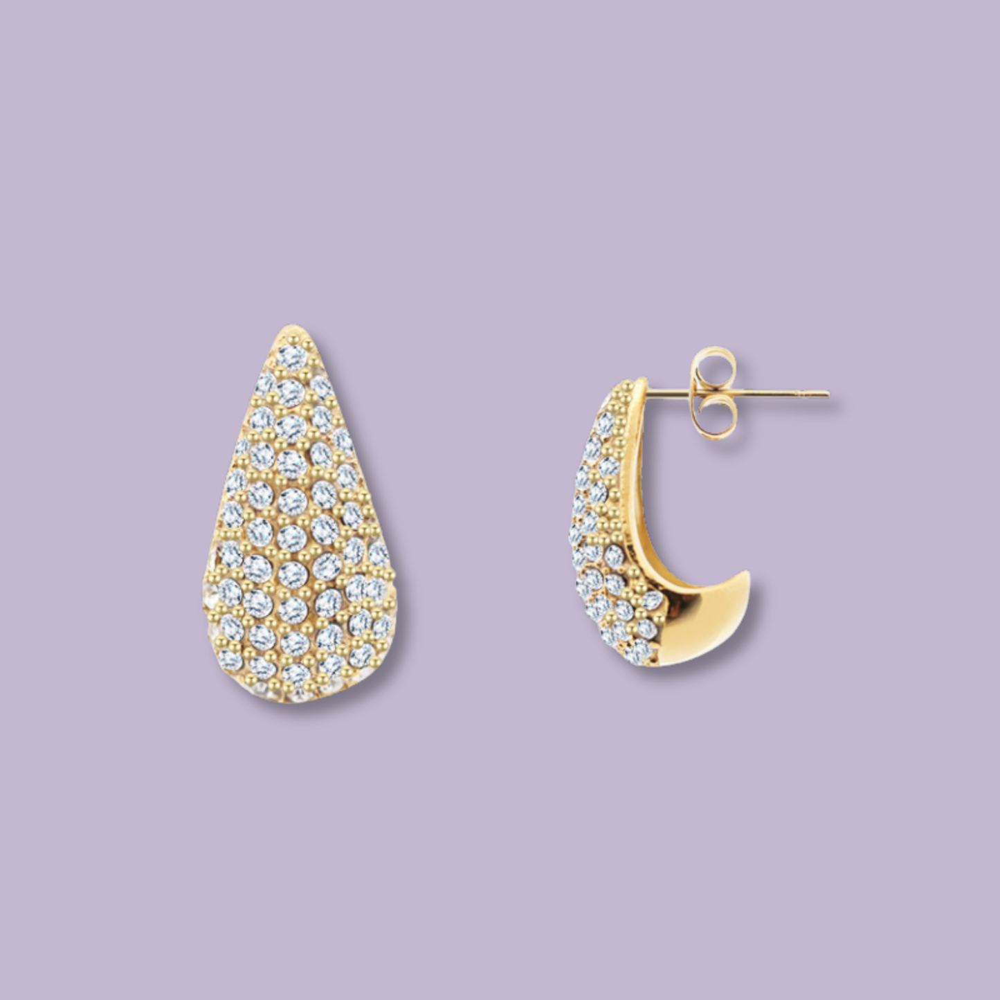 (O086)Orecchini goccioline con pave' in acciaio inox