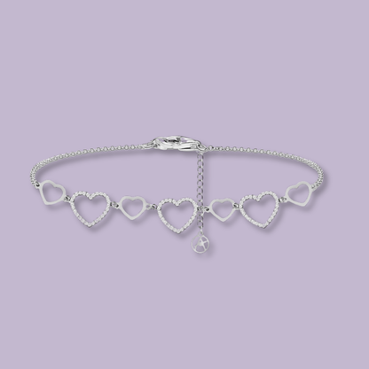 (B163)Bracciale cuoricinicon pave' in acciaio inox