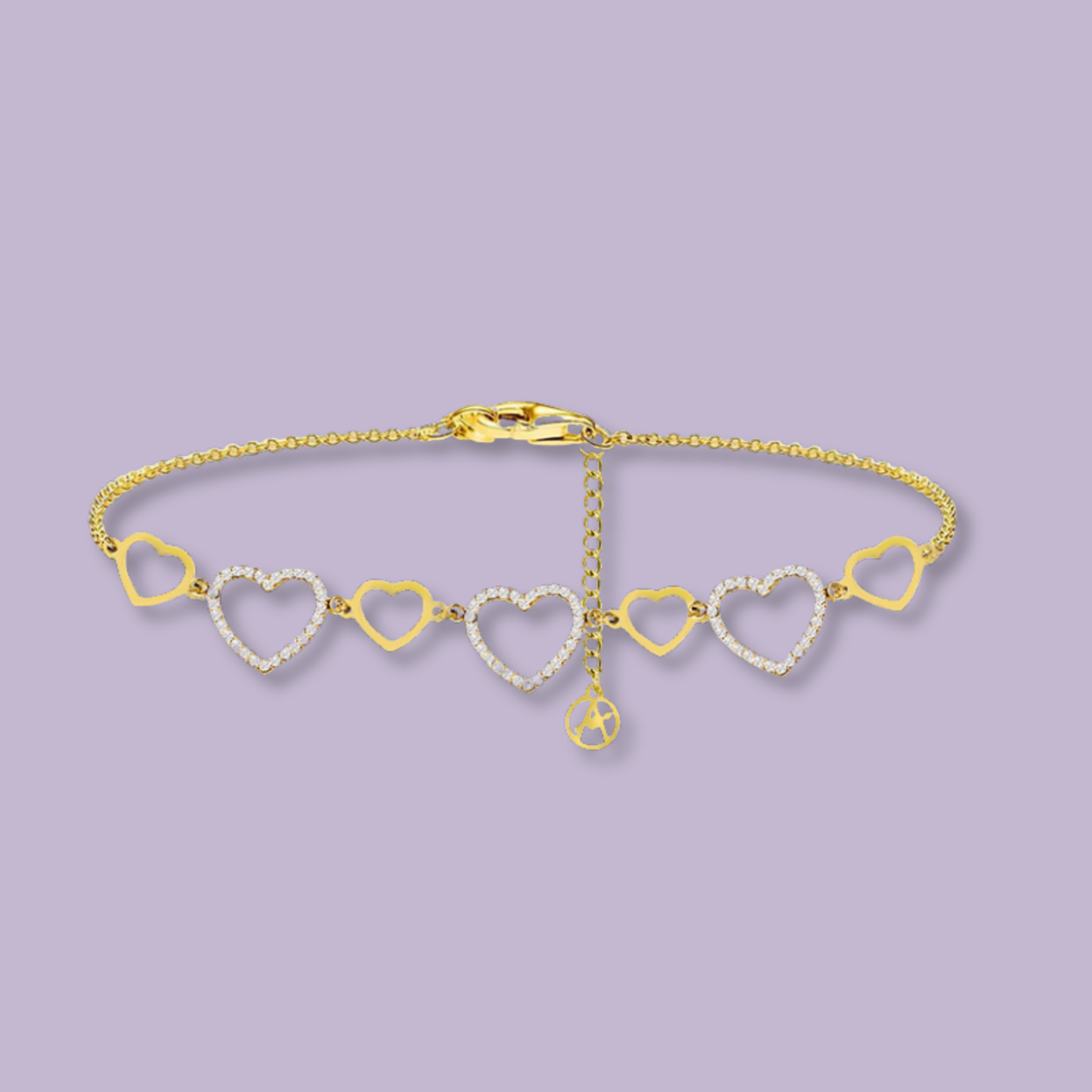 (B163)Bracciale cuoricinicon pave' in acciaio inox