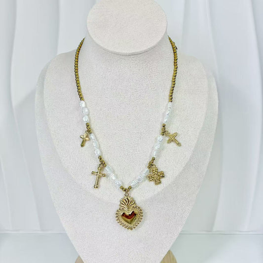 (C233)Collana con pendenti croci in acciaio inox