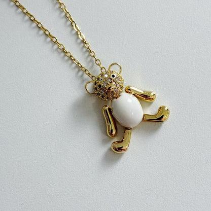 (C365)Collana con pendente orsetto gold e smalto bianco