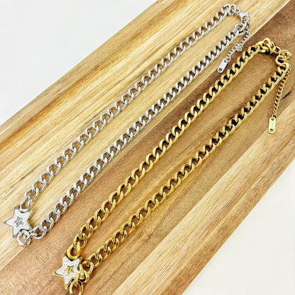 (C216)Collana catena stella in acciaio inox