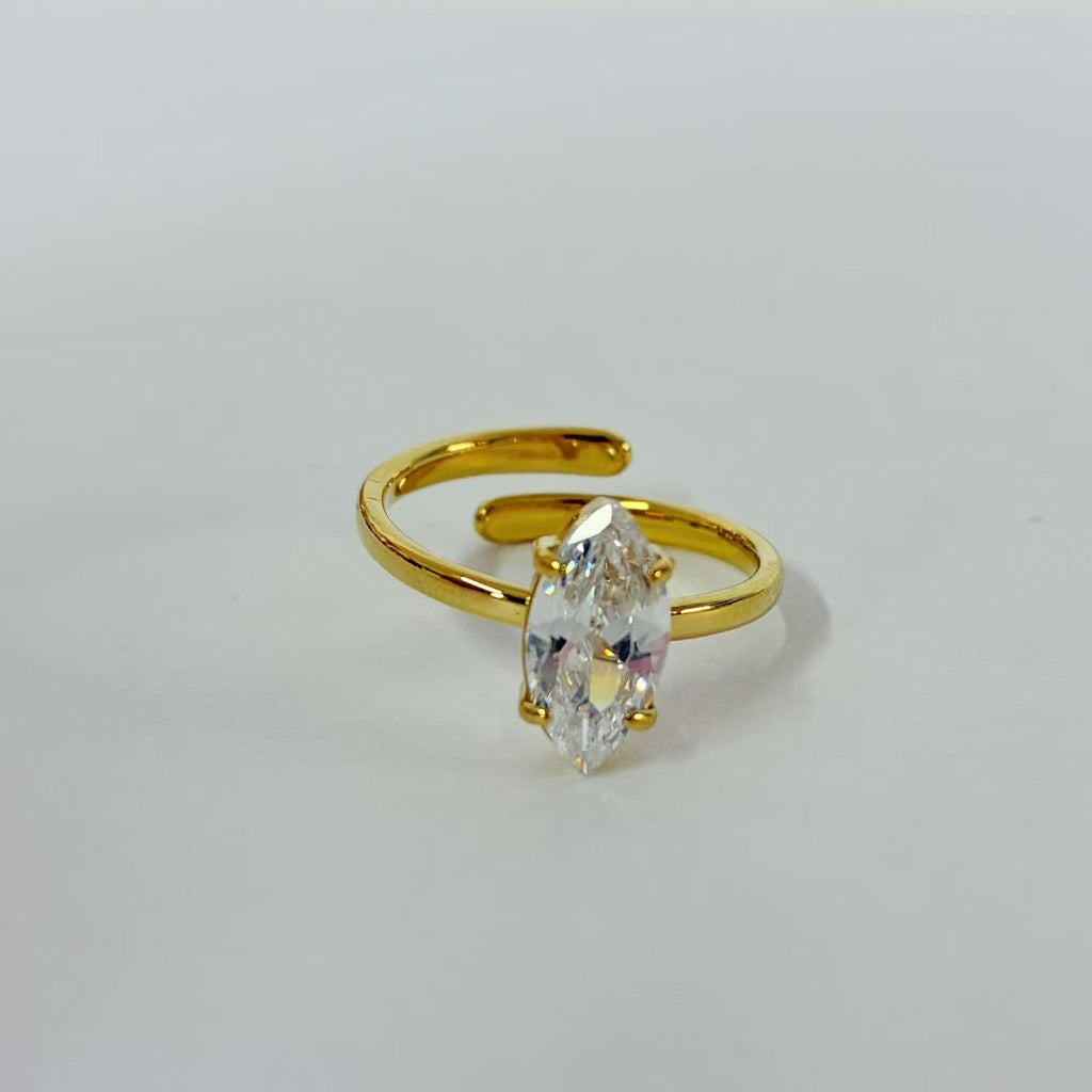 Anello aperto “Luce Navette” | regolabile | in acciaio inox