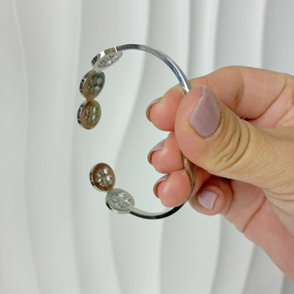 (B145)Bracciale rigido donna con molla albero della vita in acciaio inox