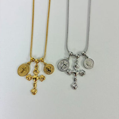 (C244)Collana cuore e madonnina in acciaio inox