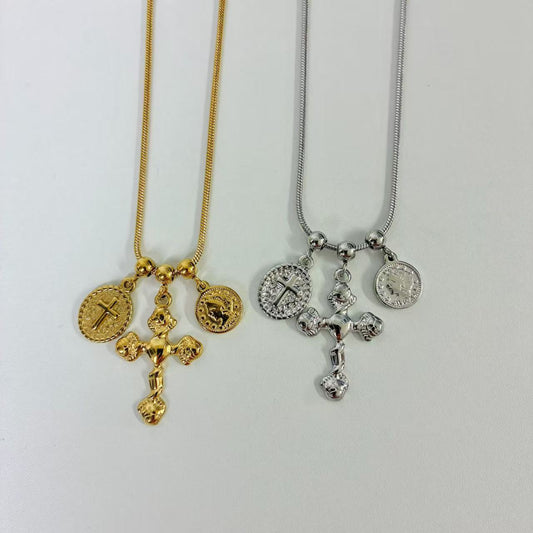 (C244)Collana cuore e madonnina in acciaio inox