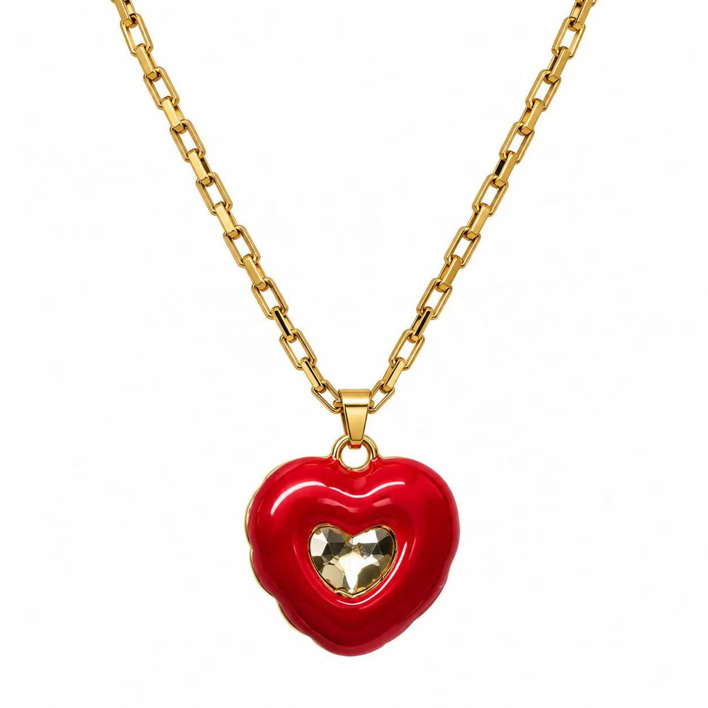 Collana doppia faccia cuore rosso 65cm | in acciaio inox