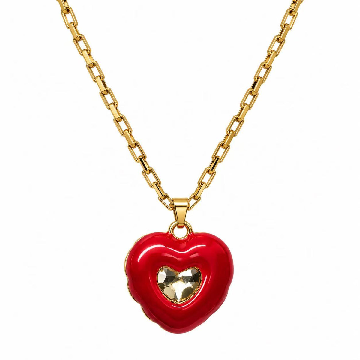 Collana doppia faccia cuore rosso 65cm | in acciaio inox