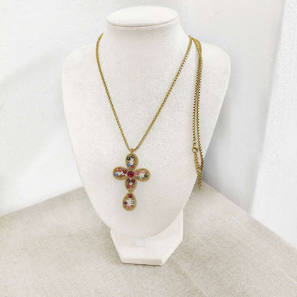 Collana Croce Gemme Colorate