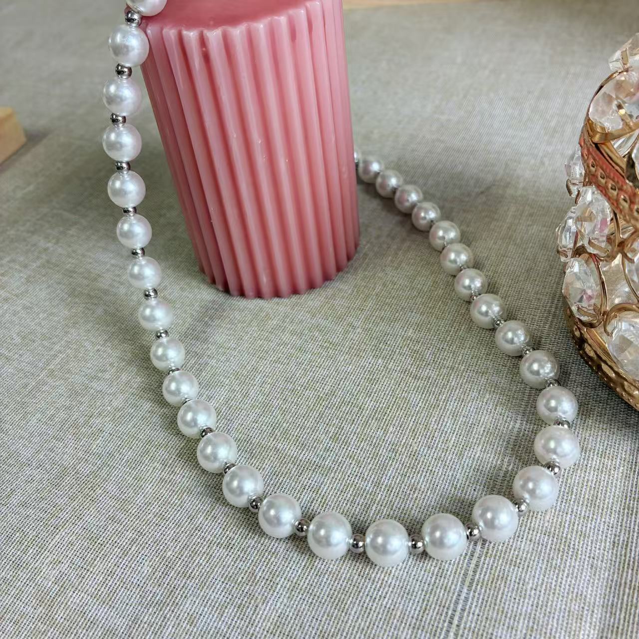 (C358)Collana perline silver 60 cm