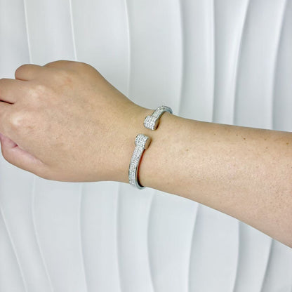 (B141)Bracciale rigido donna pave’ con molla in acciaio inox