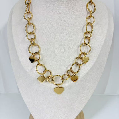 (C203)Collana cerchi più cuori in acciaio inox