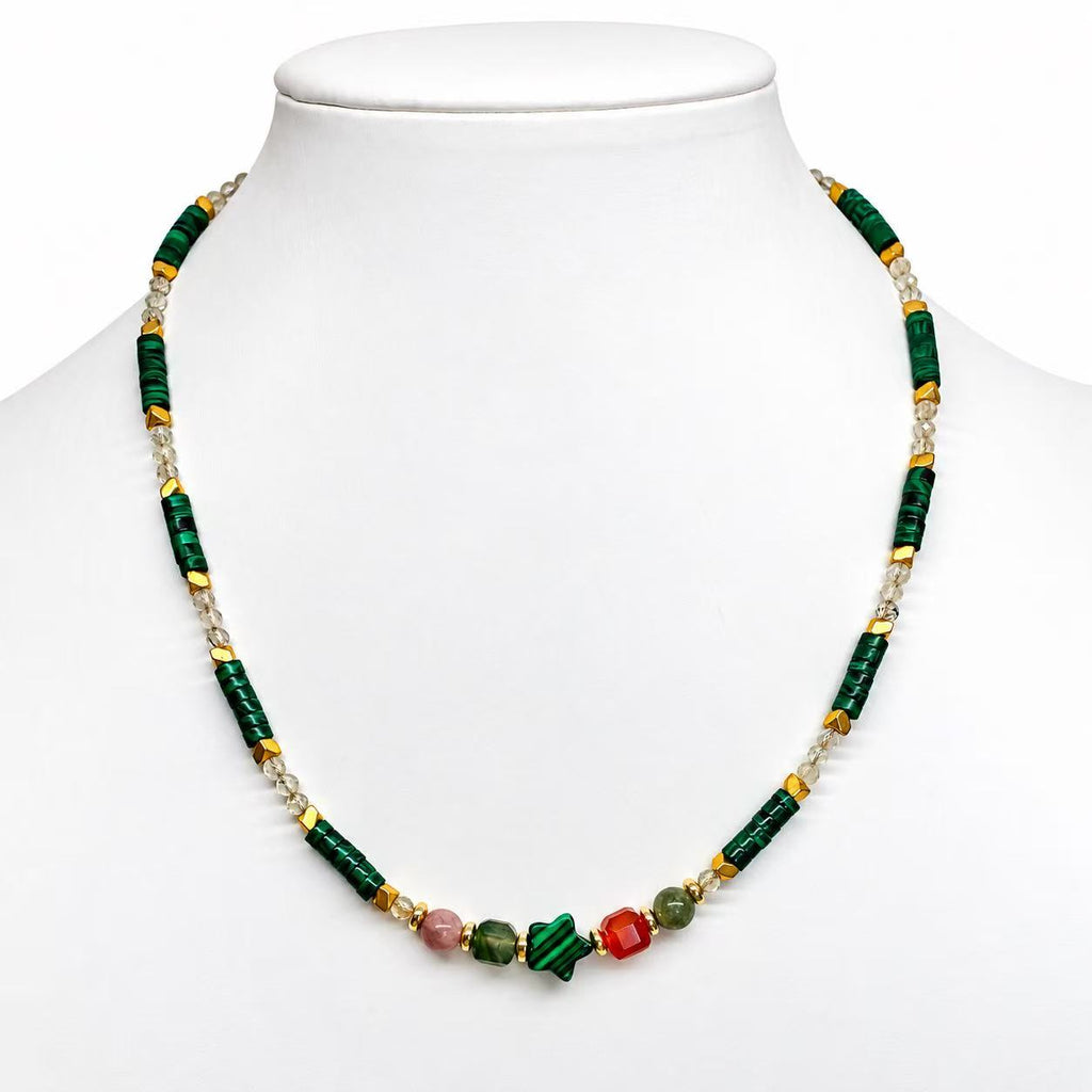 Collana con le pietre naturali Malachite | 45cm | in acciaio inox