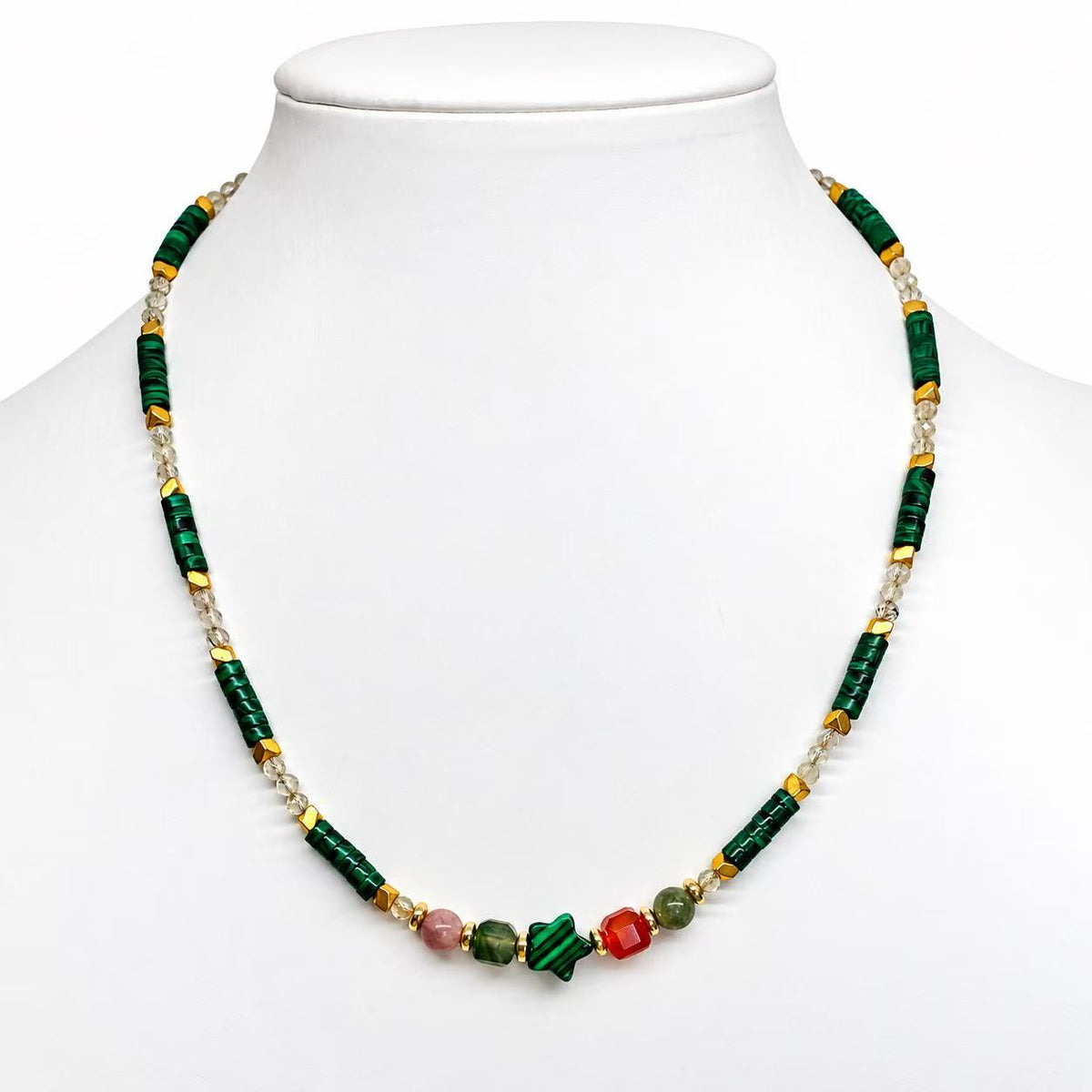 Collana con le pietre naturali Malachite | 45cm | in acciaio inox
