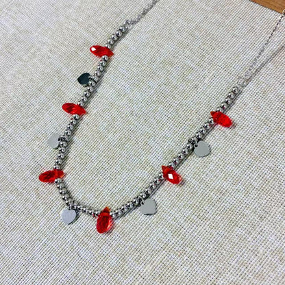 Collana “Cuori di Fuoco” – Acciaio Inossidabile & Cristalli Rossi