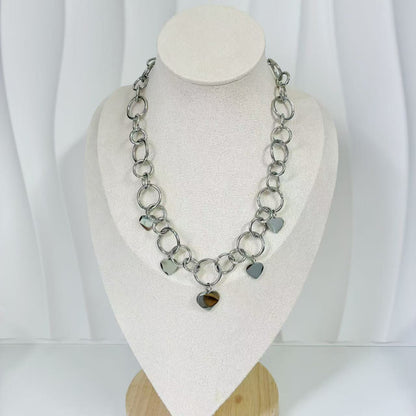 (C203)Collana cerchi più cuori in acciaio inox