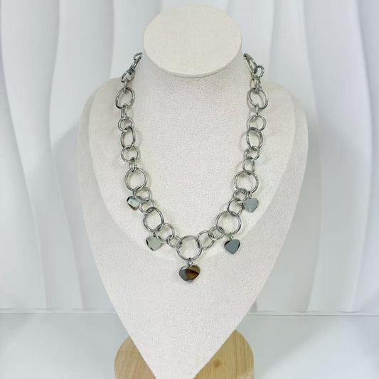 (C203)Collana cerchi più cuori in acciaio inox