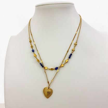 Collana Doppiostrato con Cuori & Dettagli Neri – Eleganza Dorata Moderna